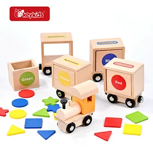customize educational kids wooden magnetic train toy with color sorter W04A636